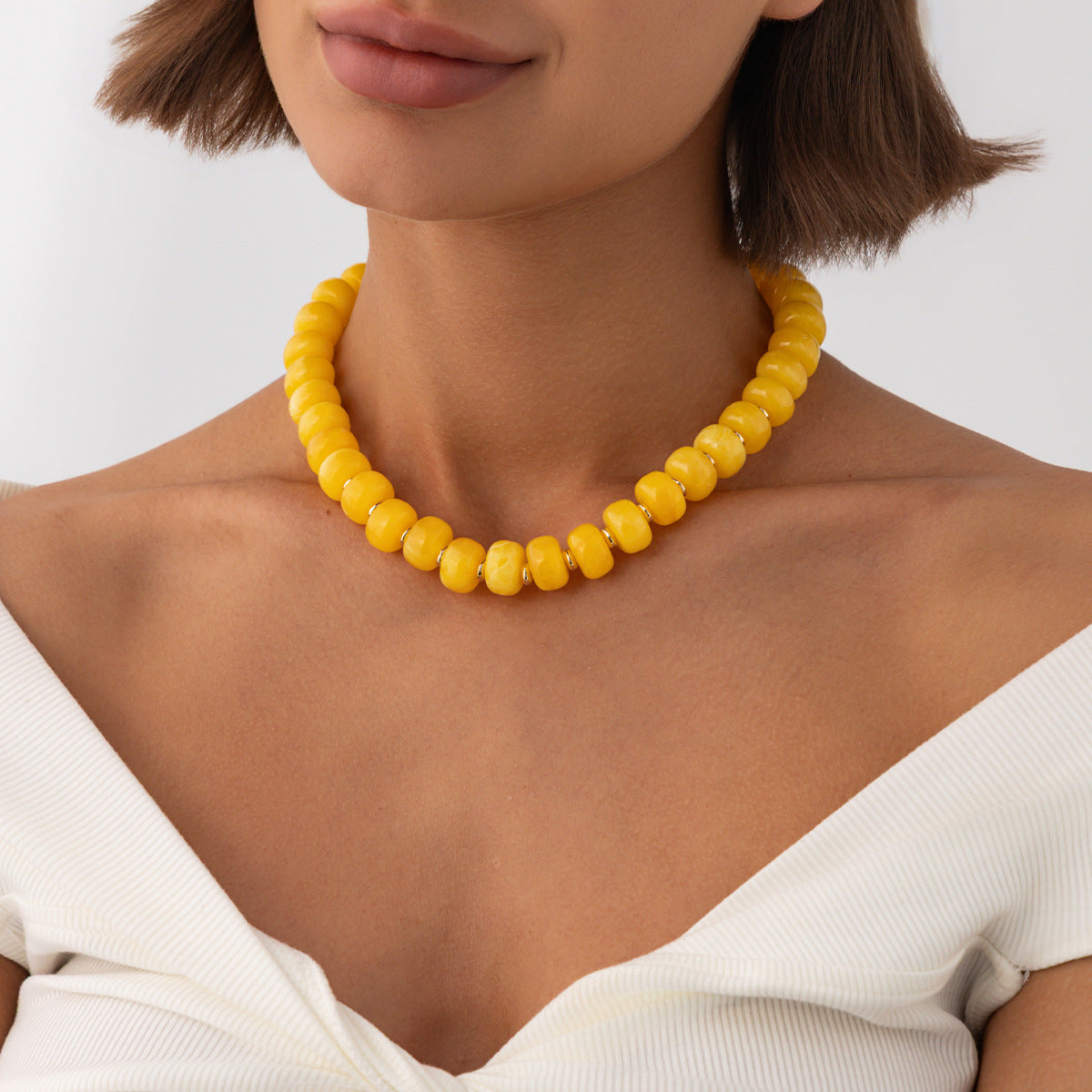 Bohemian Geometric Gradient Resin Plated Stainless Steel Ball Chain Necklace for Women