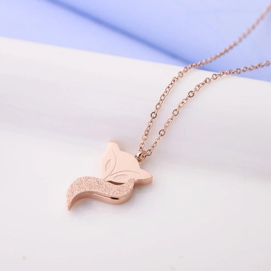 Minimalist Fox-Shaped Titanium Steel Necklace with Rose Gold Plating for Women Snake Chain Locket Pendant