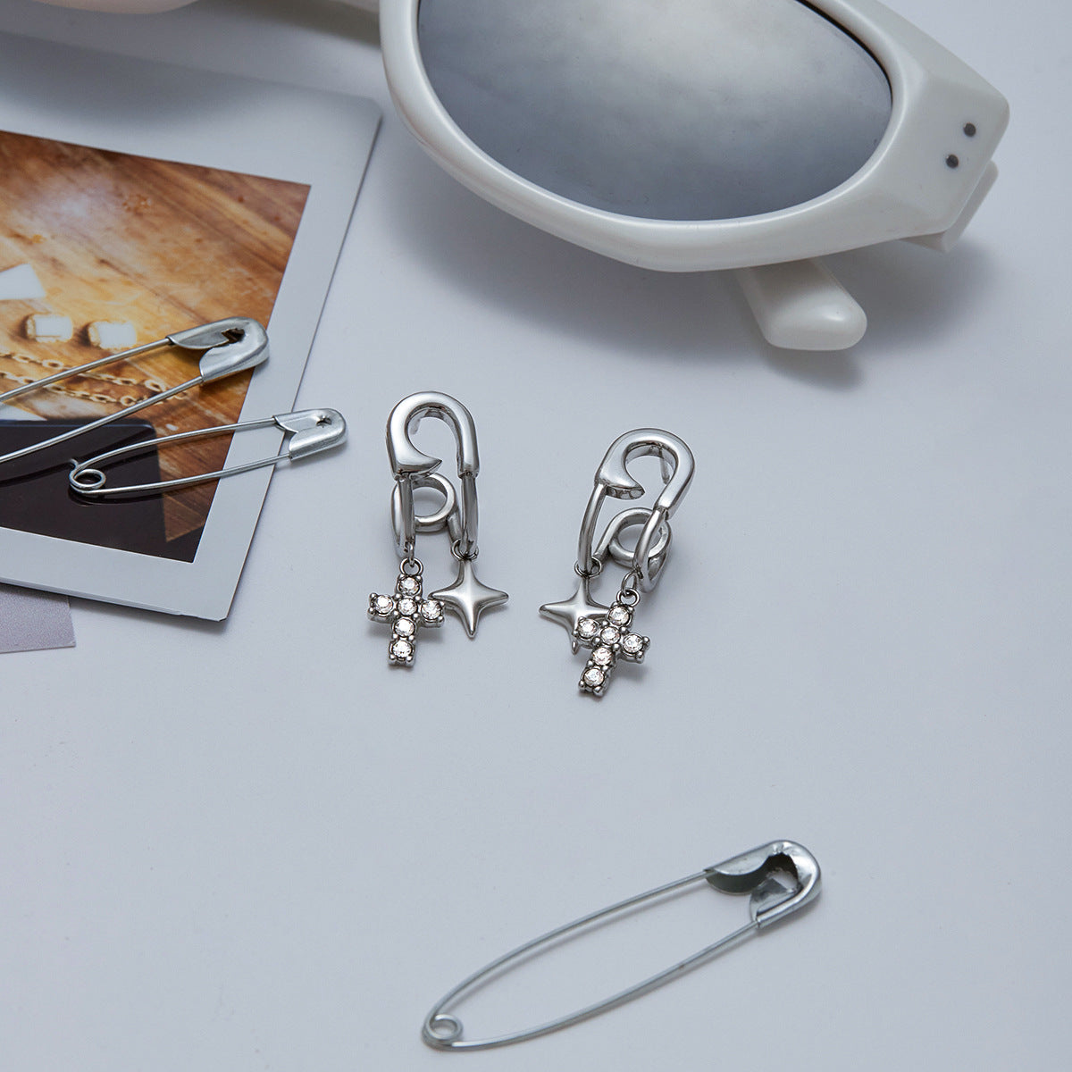 Minimalist Cross Cubic Zirconia Inlay Stainless Steel Titanium Steel Earrings for Women