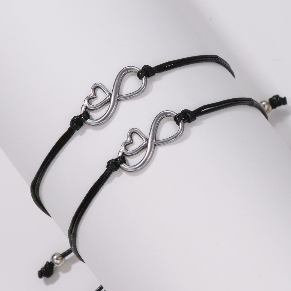 Creative Woven Alloy Figure Eight Heart Card Bracelet Set for Men and Women