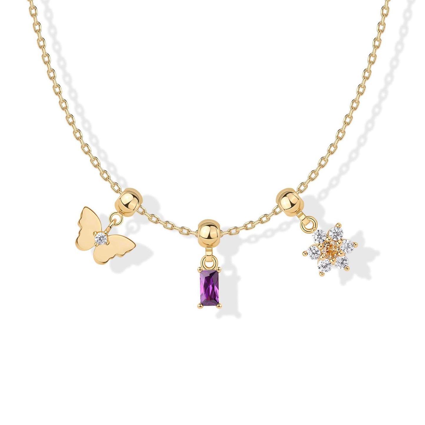 Minimalist Butterfly Heart Star Zircon Pendant Necklace for Women in Plated Copper with Mixed Gemstone Inlay