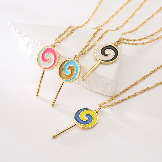 Sweet Cute Geometric Pendant Necklace for Women with Copper Base and 18K Gold Plating and Enamel Finish