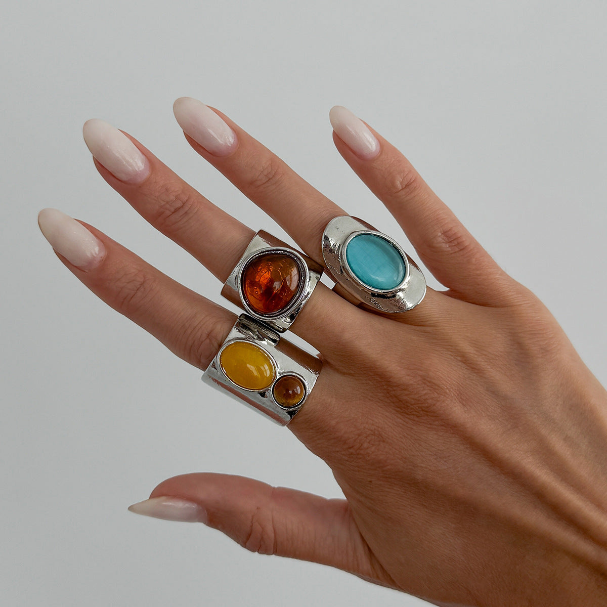 Vintage Square Oval Gemstone Zinc Alloy Plated Ring for Women