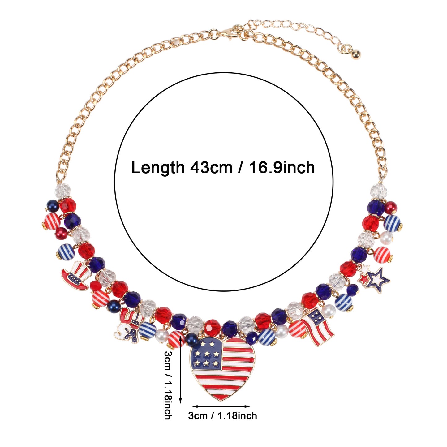 Patriotic Heart Star Butterfly Pendant Necklace Zinc Alloy Unisex Jewelry