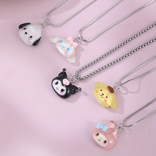 Sweet Sanrio Cinnamoroll Pendant Necklace with Bow Shape Alloy Chain for Girls and Teens