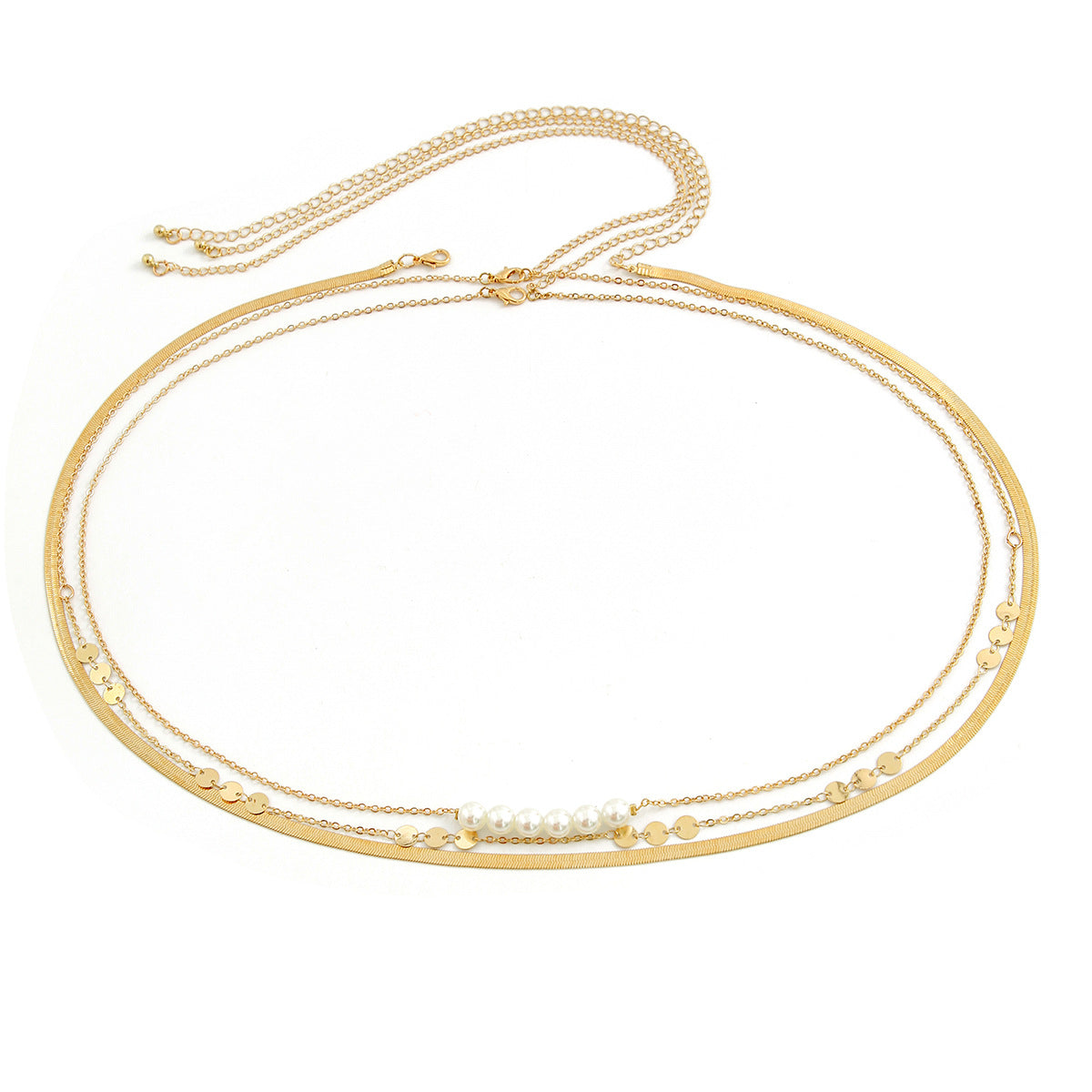 Multi-Layer Metal Waist Chain with Imitation Pearl and Sequins for Women