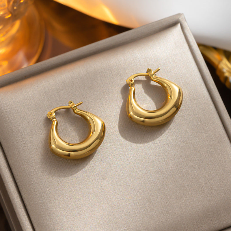 Vintage French-Style Geometric U-Shaped Titanium Steel Earrings with 18K Gold Plating for Women