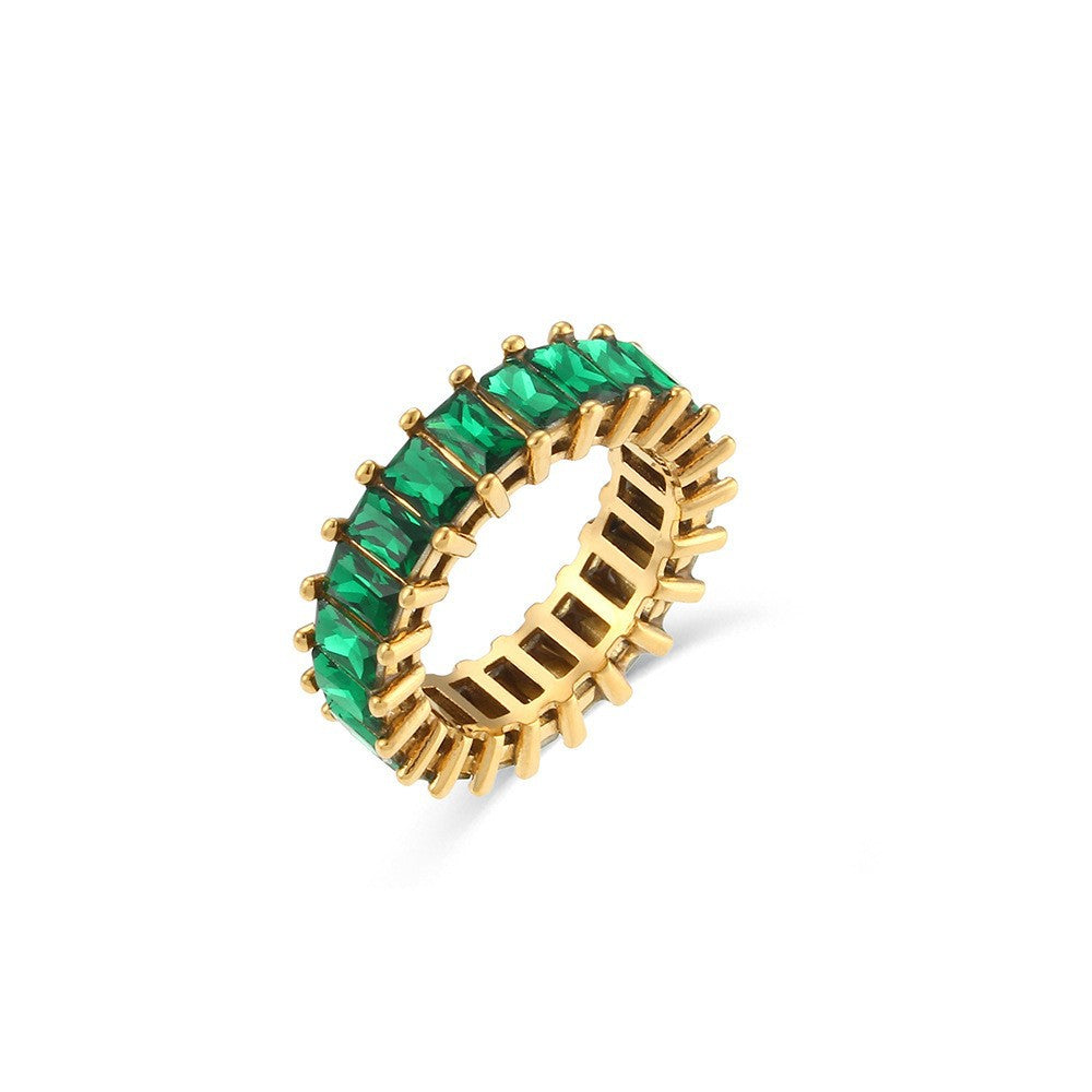 Anello Minimalista Geometrico da Donna in Acciaio al Titanio Placcato Oro 18K con Micro Zirconi