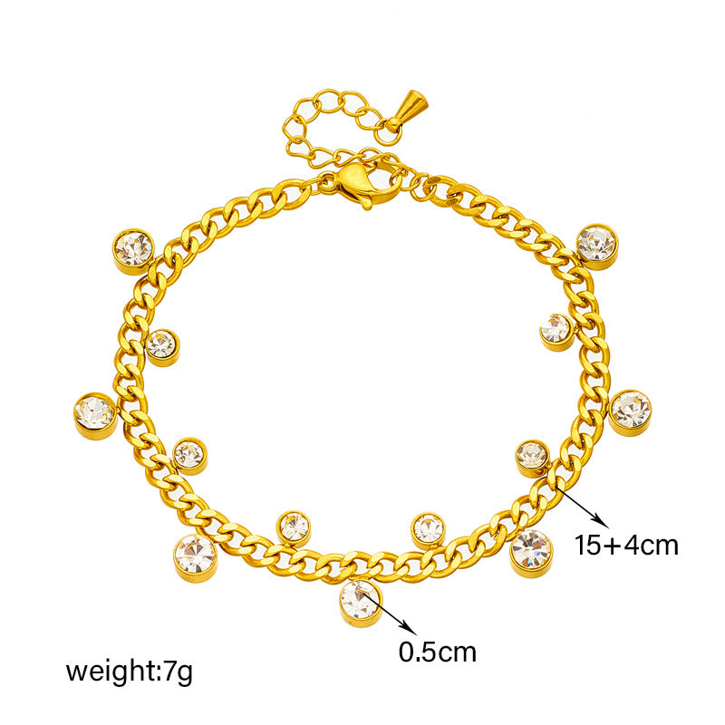 Minimalist Irregular Round Rhinestone-Embellished Titanium Steel Bracelet for Women