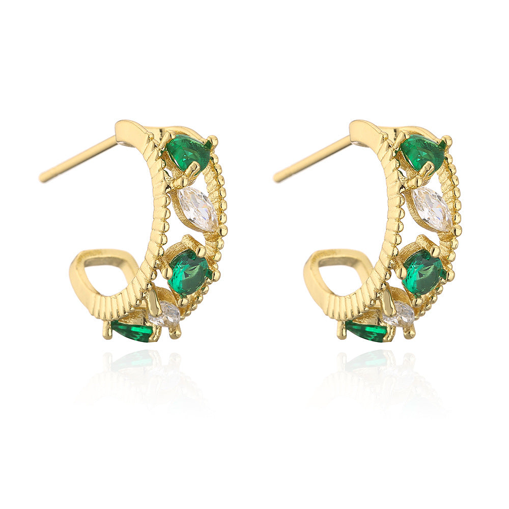 Minimalist Modern Geometric Copper Stud Earrings with 18K Gold Plating and Micro-Paved Zirconia for Women