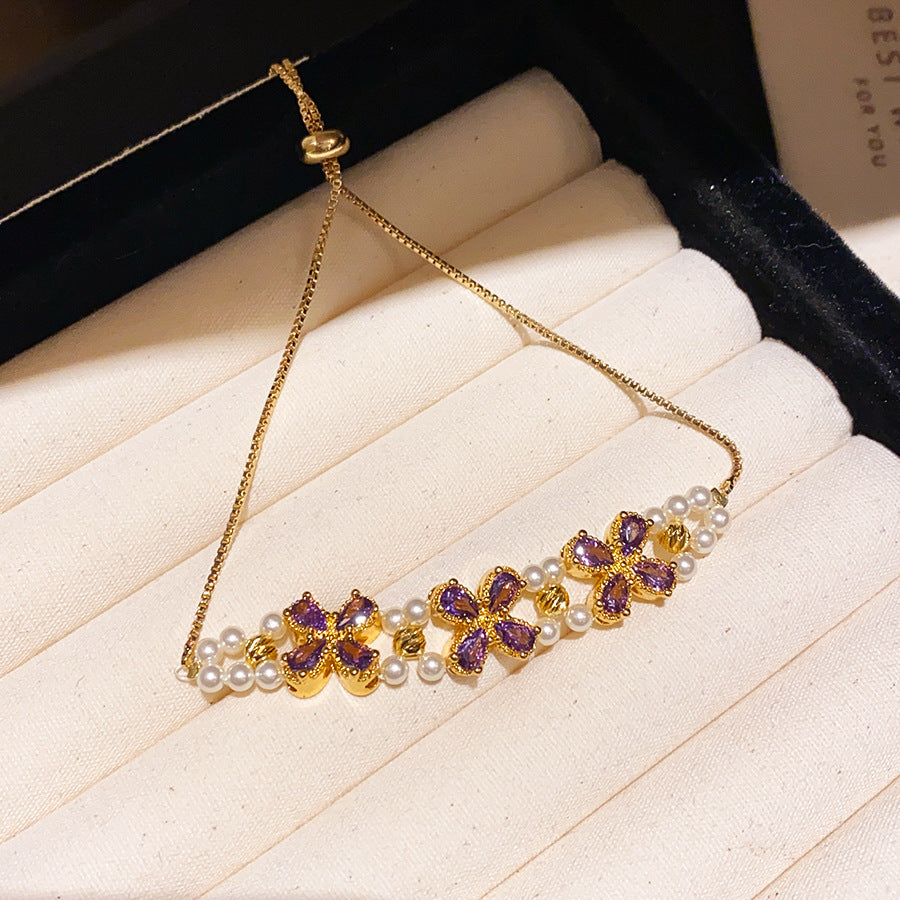 Luxury Elegant Oval Geometric Cubic Zirconia Inlaid Brass Bracelet for Women