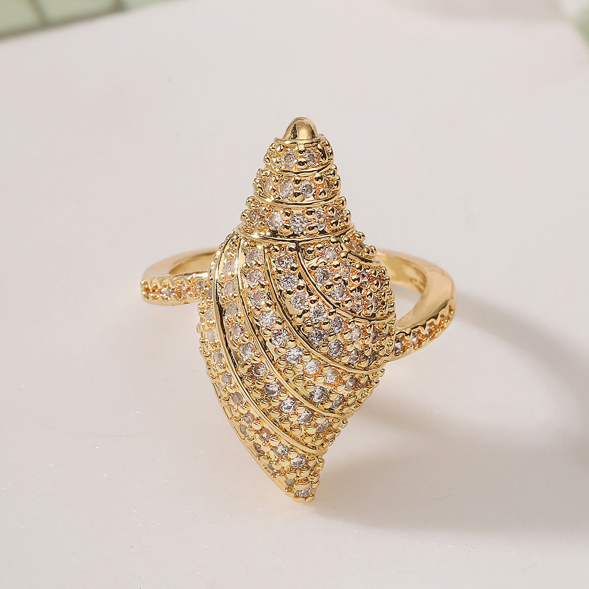 Minimalist Geometric Brass Ring with Gold Plated Cubic Zirconia Inlay for Women