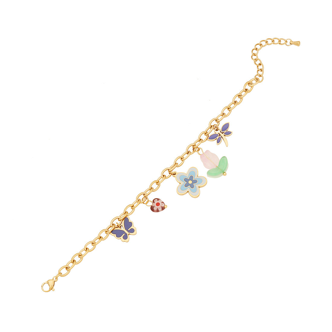 Natural Floral Butterfly Pendant Necklace in Stainless Steel with Plated Finish for Women