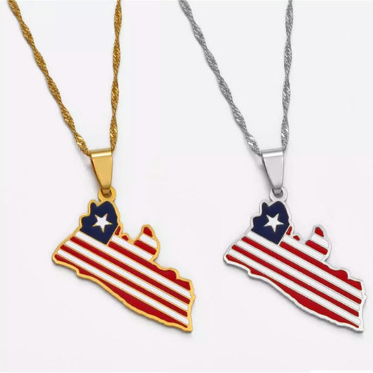 Collar con colgante minimalista con el mapa geométrico de Liberia en acero inoxidable con dije de acero de titanio y acabado galvanizado unisex