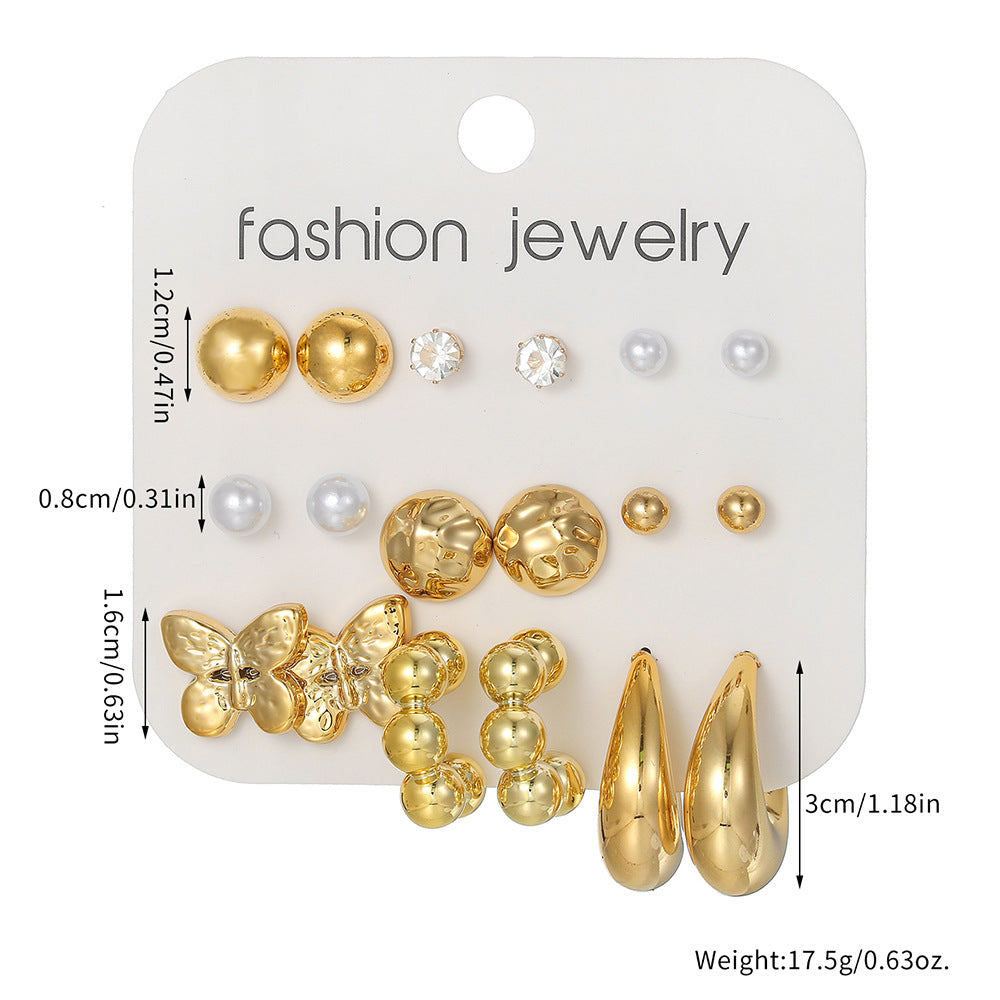 Vintage Geometric Heart Alloy Plated Earrings with Pearl