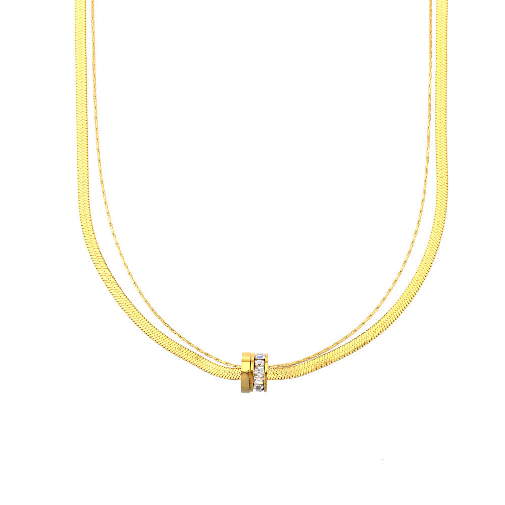 Collar de Doble Capa Minimalista Geométrico de Acero de Titanio con Baño de Oro y Cadena de Serpiente para Mujer