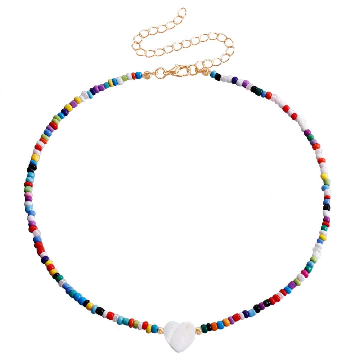 Collar con colgante de nácar en forma de corazón bohemio con cadena de cuentas para mujer