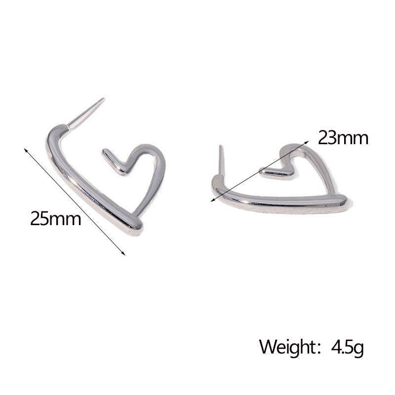 Orecchini a perno da donna minimalisti in acciaio inossidabile a forma di cuore cavo con finitura placcata