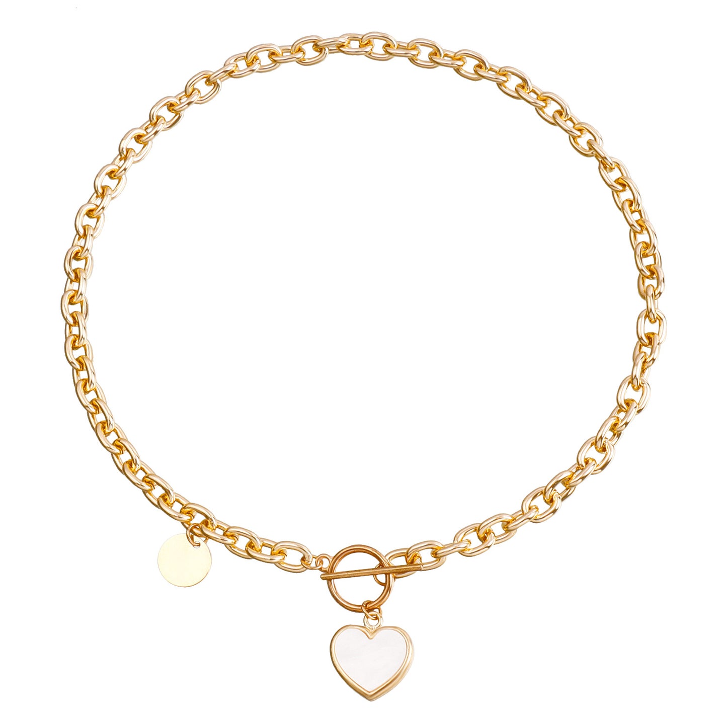Minimalist Geometric Pendant Necklace for Women with Alloy Heart Charm and Electroplated Finish on Chunky Aluminum Chain