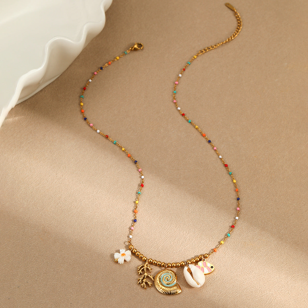 Fashion Minimalist Geometric Stainless Steel Plated Necklace for Women with Colorful Enamel Accents