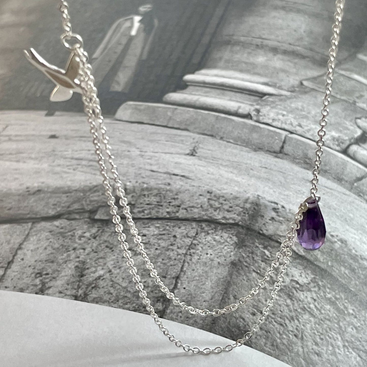 Minimalist Swallow Pendant Necklace in 925 Sterling Silver with Geometric Accents