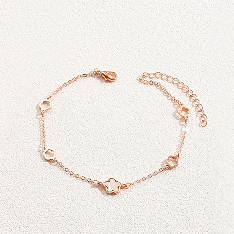 Korean Style Plum Blossom Design Necklace and Bracelet Set in Rose Gold Tone Alloy with Mother of Pearl Pendant and Enamel Finish