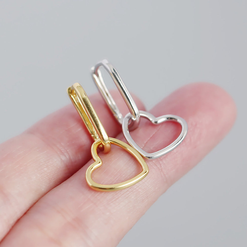 Orecchini a perno da donna in argento sterling S925, a forma di cuore geometrico minimalista, con finitura placcata