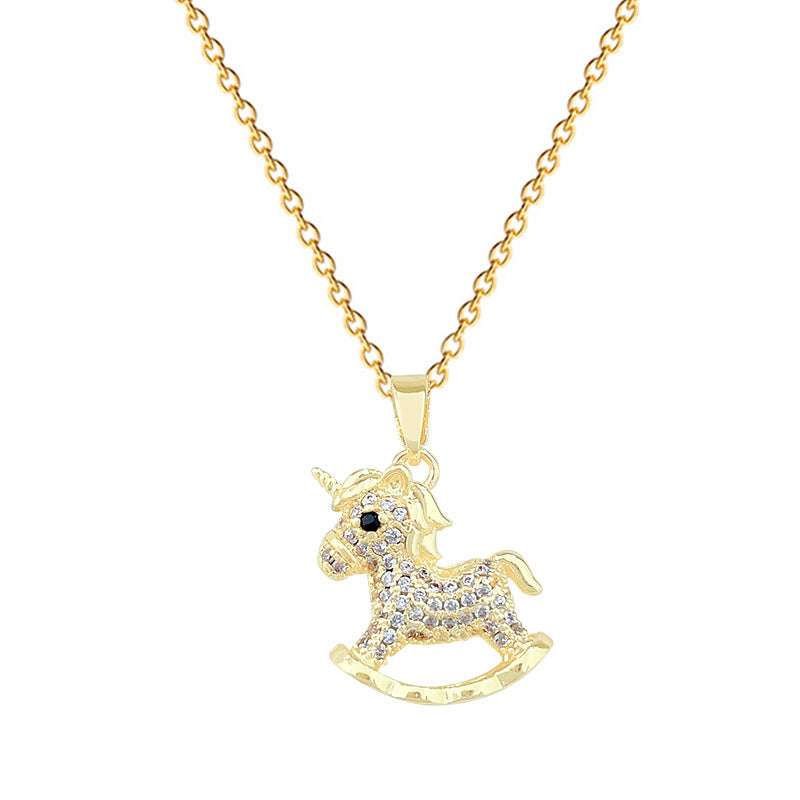 Sweet Geometric Moon Rhinestone Plated Titanium Steel Necklace with Brass Pendant Cable Chain for Unisex