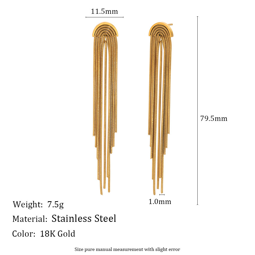 Minimalist Modern Geometric Stainless Steel 18K Gold Plated Long Tassel Earrings for Women