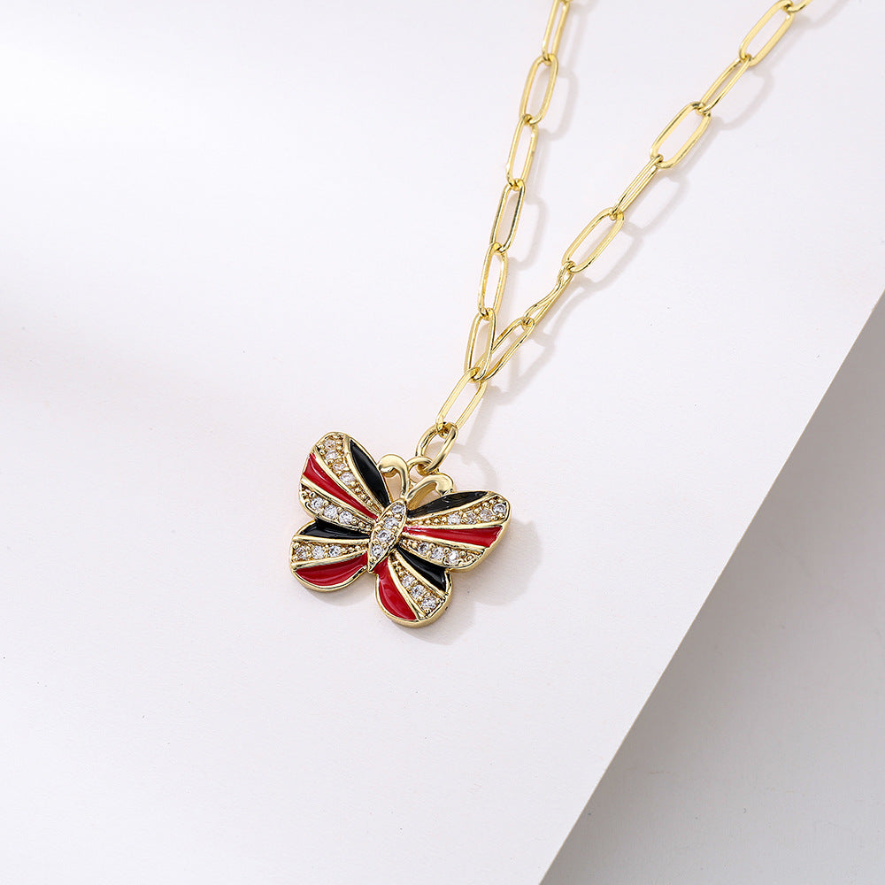Minimalist Butterfly Pendant Necklace for Women with Copper Base Plated in 18K Gold and Micro-Pave Zirconia