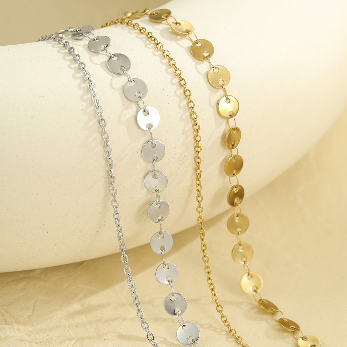 Vintage-Inspired Double-Layer Geometric Circle Bracelet for Women in Stainless Steel with Plated Finish