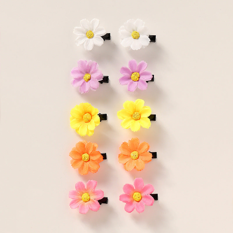Set di fermagli per capelli con girasole in tessuto naturale per bambini, design floreale, mollette a becco d'anatra, accessori per capelli in stile giapponese coreano minimalista per ragazze dai 6 ai 10 anni