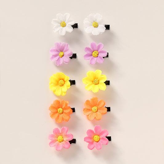 Natural Fabric Sunflower Hair Clip Set for Kids Floral Design Duckbill Clips Minimalist Japanese Korean Style Hair Accessories for Girls Aged 6 to 10 Years