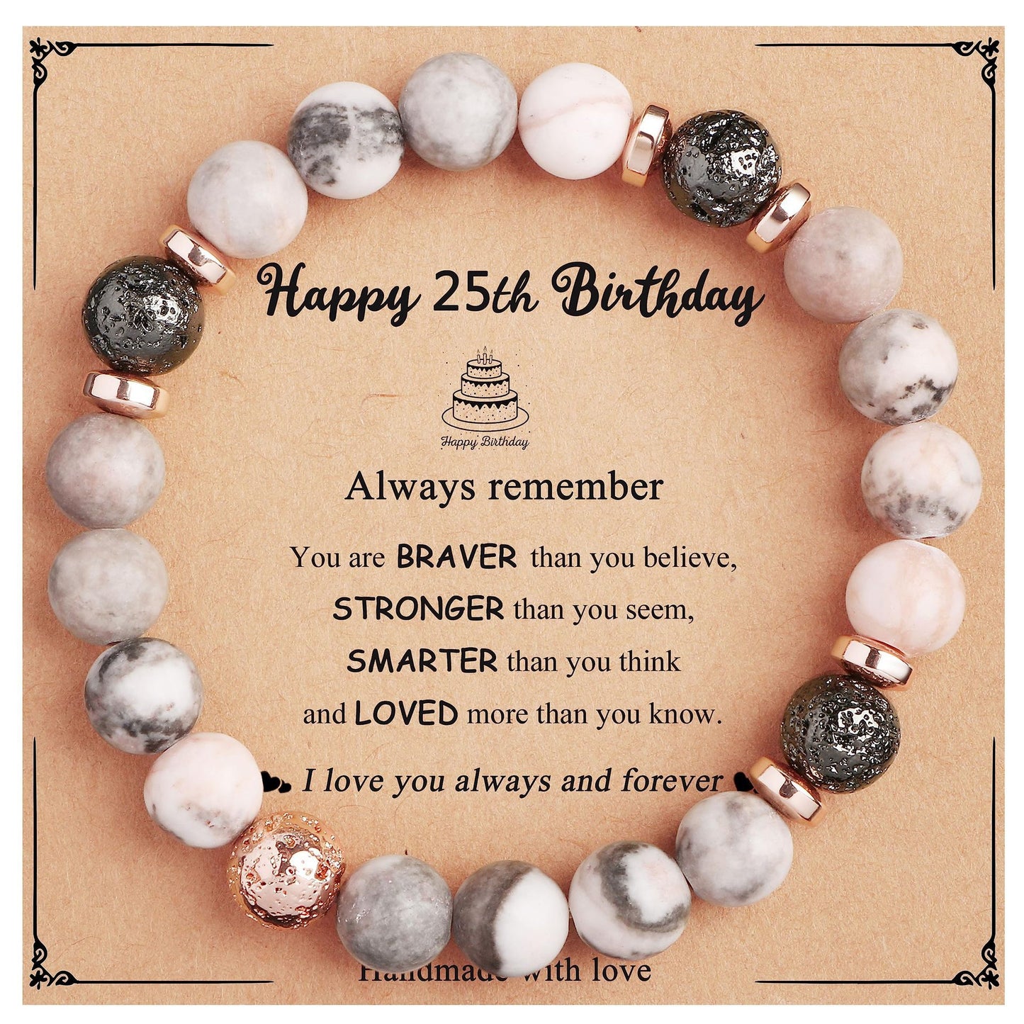 Natural Stone Zebra Print Round Beaded Bracelet for Women
