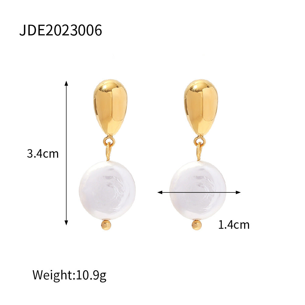 Orecchini geometrici minimalisti in acciaio inossidabile con pendente di perle d'acqua dolce per donna