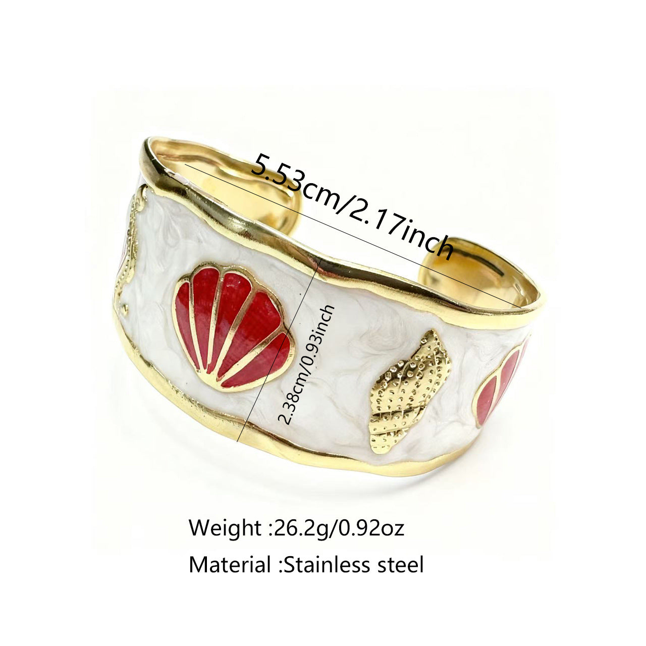 Round Drip Oil Stainless Steel Cuff Bracelet with Shell Conch Ocean Theme