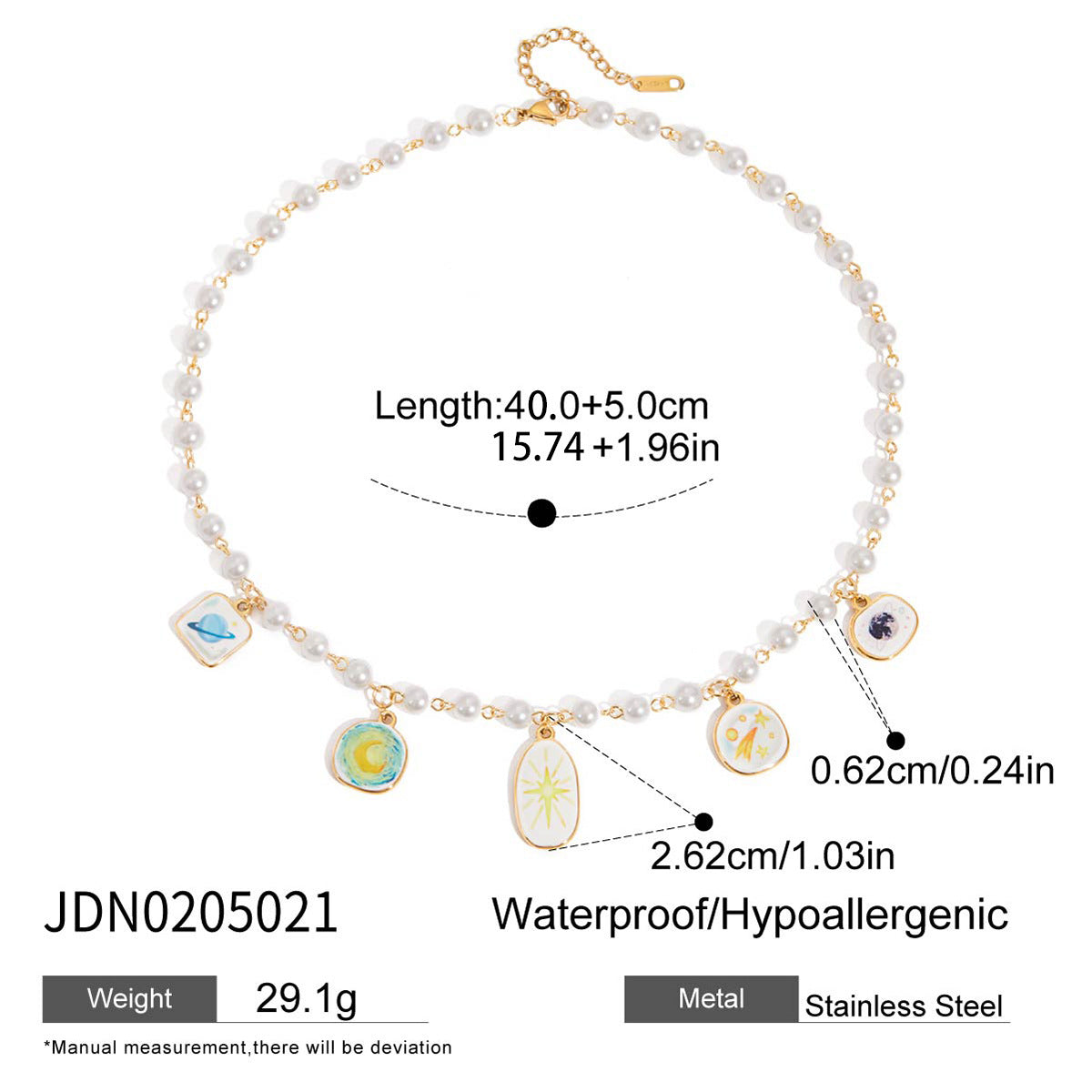 Collana Minimalista Geometrica in Acciaio Titanio con Accenti Simil-Perla, Catenina in Acciaio Inossidabile Elettroplaccato da Donna
