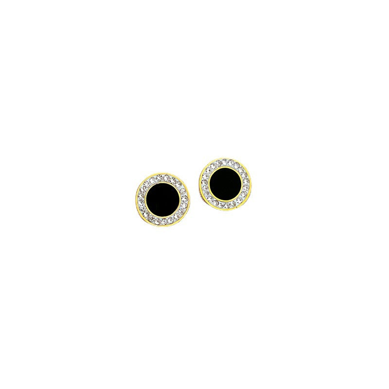 Pendientes de botón minimalistas de acero de titanio con diseño de concha de circonita para mujer, acabado galvanizado