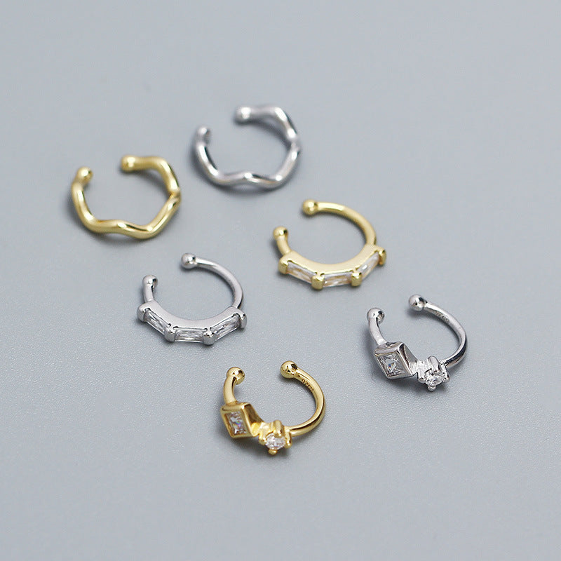 Orecchini a clip minimalisti geometrici in argento sterling S925 per orecchie non forate con intarsi in strass e finitura placcata