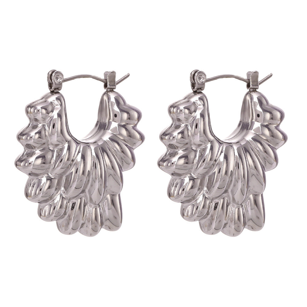 Fashion OL Geometric Double Layer Hollow Petal Stainless Steel 18K Gold Plated Earrings for Women