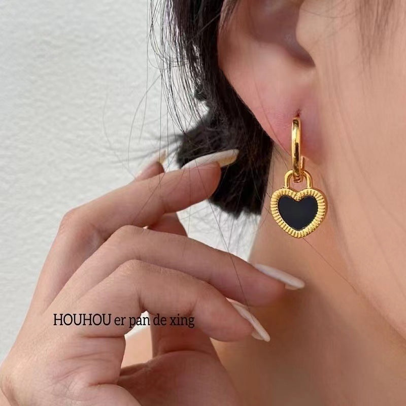 Vintage-Inspired Asymmetrical Heart-Shaped Titanium Steel Earrings with Plated Finish for Women