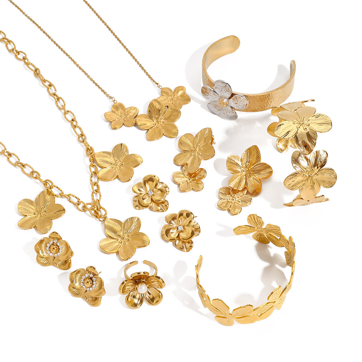 Collar floral geométrico de acero inoxidable con colgante de acero de titanio chapado para mujer