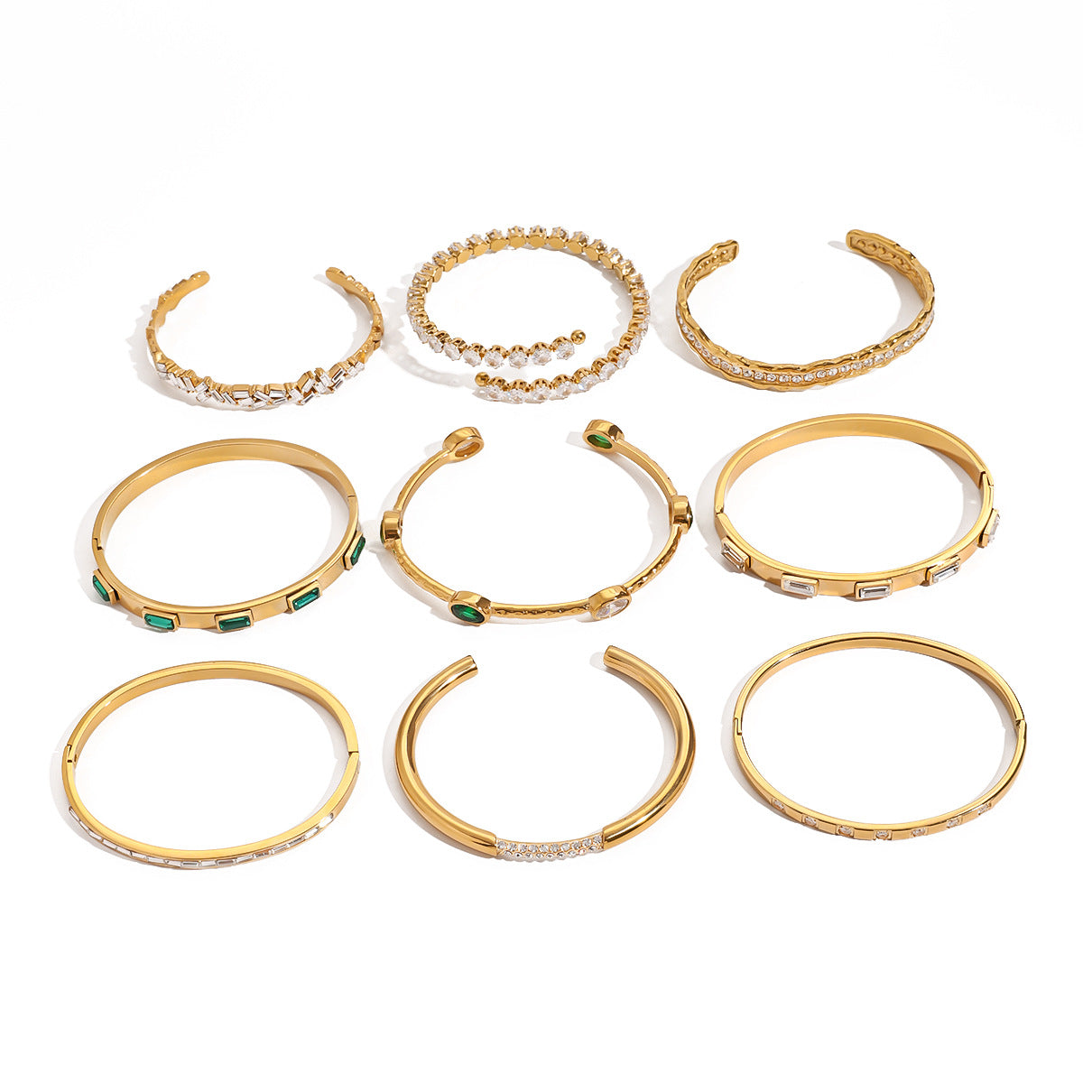 Pulsera minimalista geométrica de acero inoxidable enchapado con circonitas para mujer