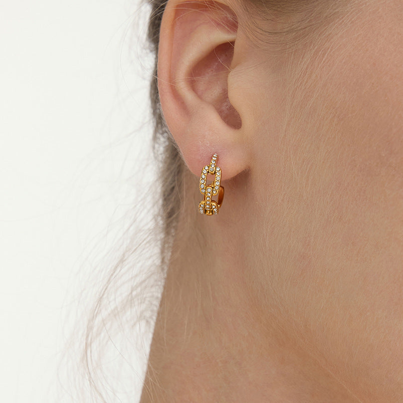 Aretes de acero inoxidable geométricos con detalles de diamantes de imitación, chapados para mujer, lujo, moda minimalista, Ear Cuffs