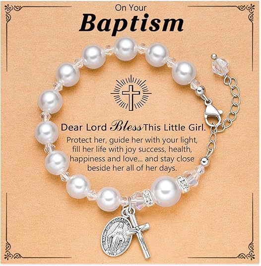 8mm Artificial Pearl Alloy Cross and Oval Pendant Bracelet for Women