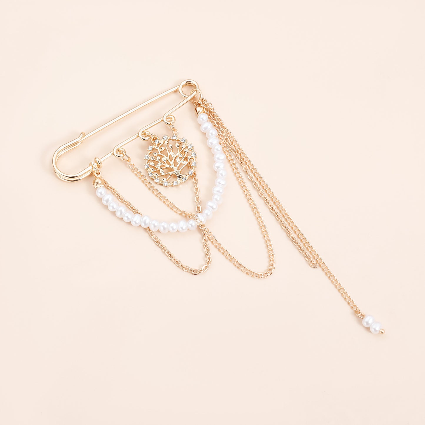Vintage Elegant Geometric Alloy Brooch with Pearl and Tassel Detail
