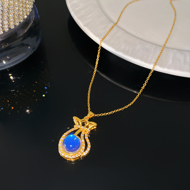 Sweet Luxury Gradient Heart Full Cubic Zirconia Pendant Titanium Steel Cable Chain Necklace
