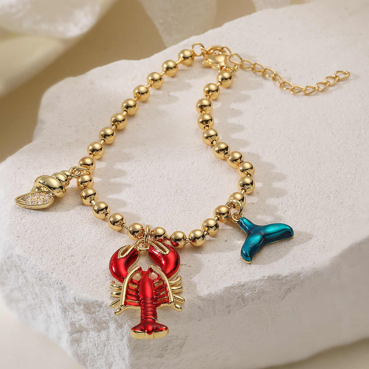 Geometric Brass Gold Plated Drip Oil Lobster Crab Pendant Bracelet for Women