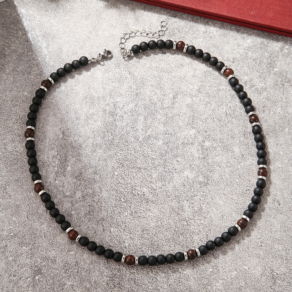 Bohemian Handmade Geometric Wood and Coconut Shell Ball Chain Necklace