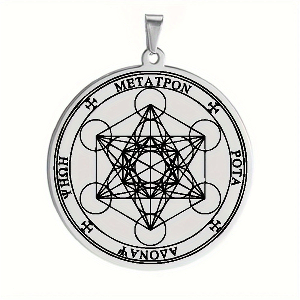 Geometric Metatron Cube Pendant Necklace in Stainless Steel with Titanium Steel Charm and Electroplated Finish